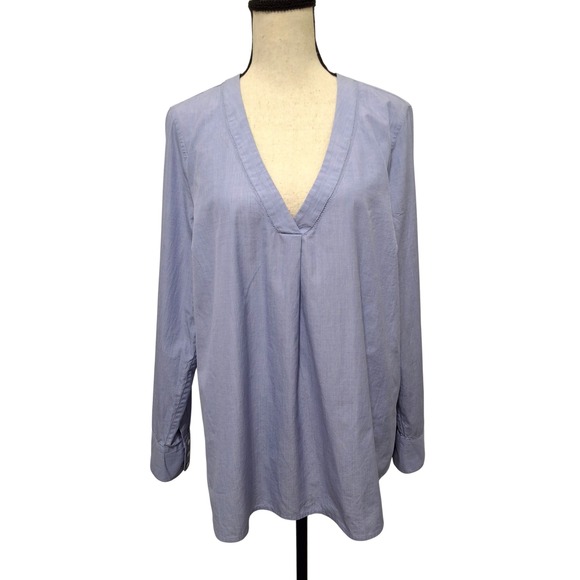 J. Crew Tops - J Crew Thomas Mason Blue V Neck Tunic Shirt Womens Size‎ 10